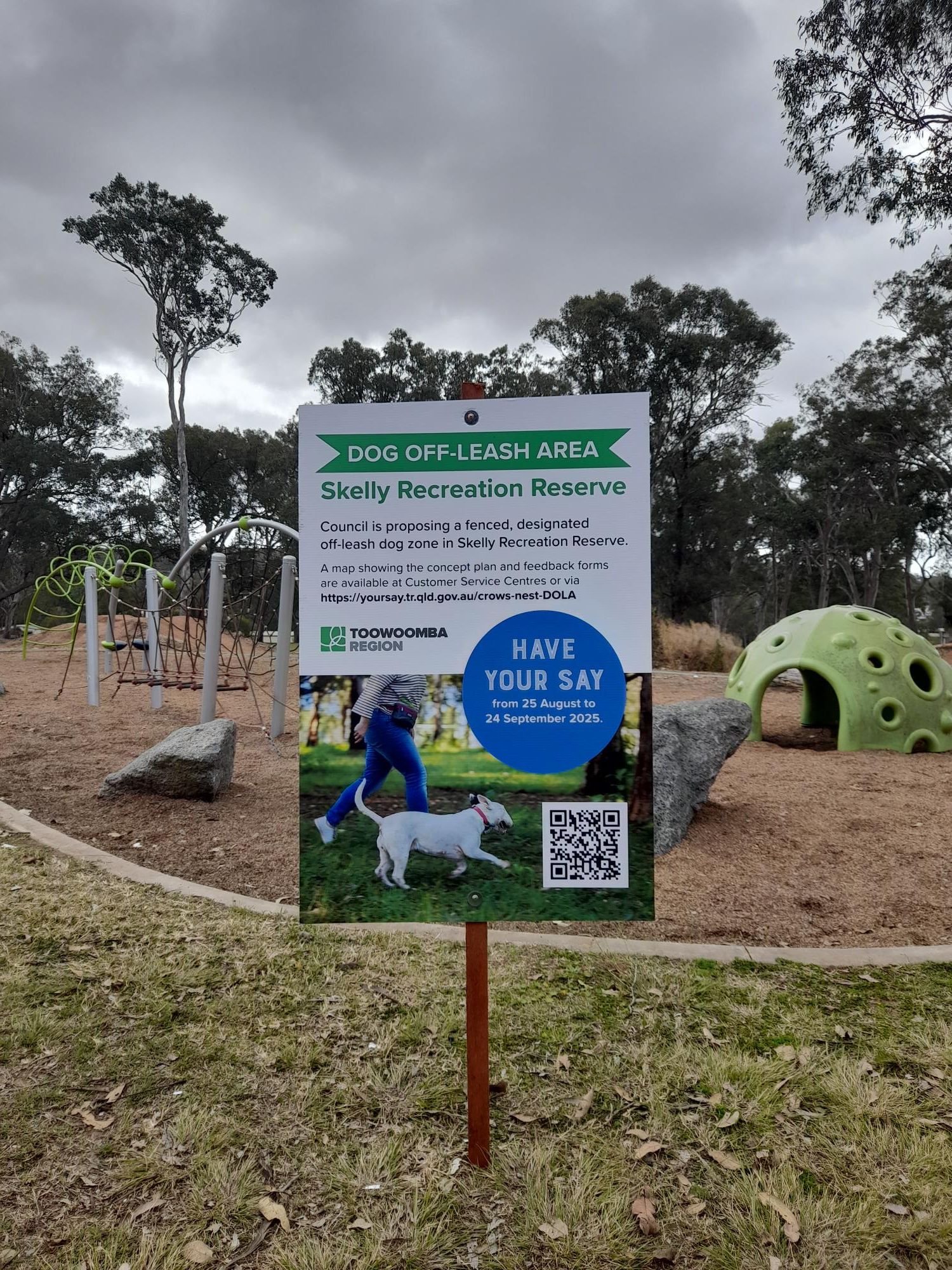 Corflute in the community during August 2025 with feedback link